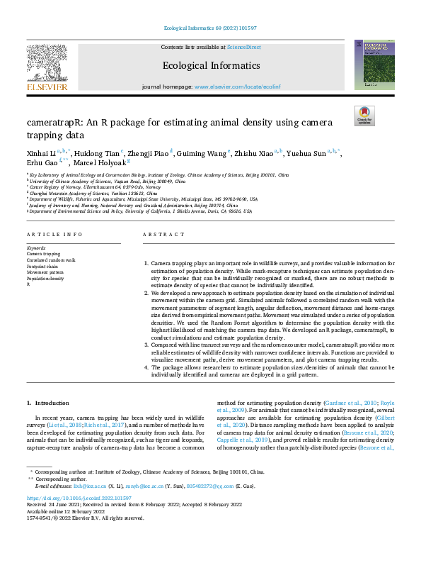 (PDF) cameratrapR: An R package for estimating animal density using ...
