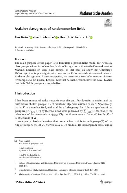 (PDF) Arakelov class groups of random number fields