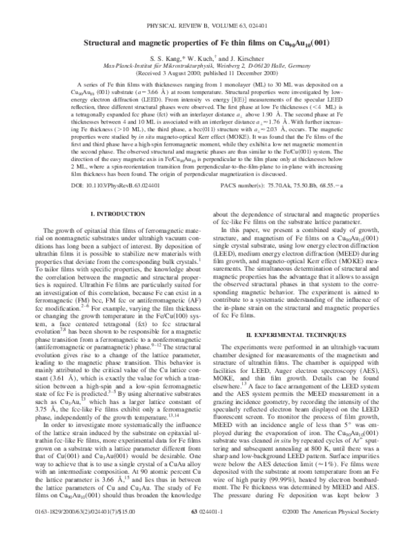 (PDF) Structural and magnetic properties of Fe thin films onCu90Au10(001)