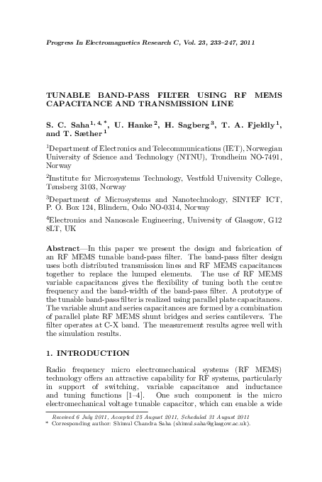 (PDF) Modeling, design and simulation of tunable band pass filter using ...