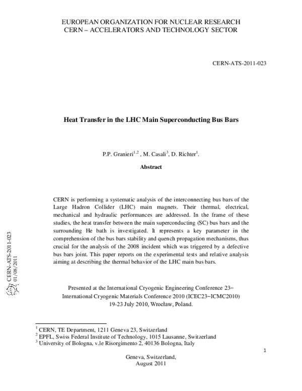 (PDF) Heat transfer in the LHC main superconducting bus bars