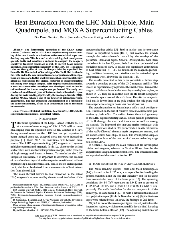 (PDF) Heat Extraction From the LHC Main Dipole, Main Quadrupole, and ...