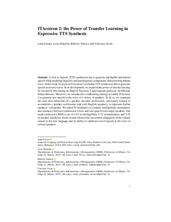(PDF) ITAcotron 2: The Power of Transfer Learning in Expressive TTS ...