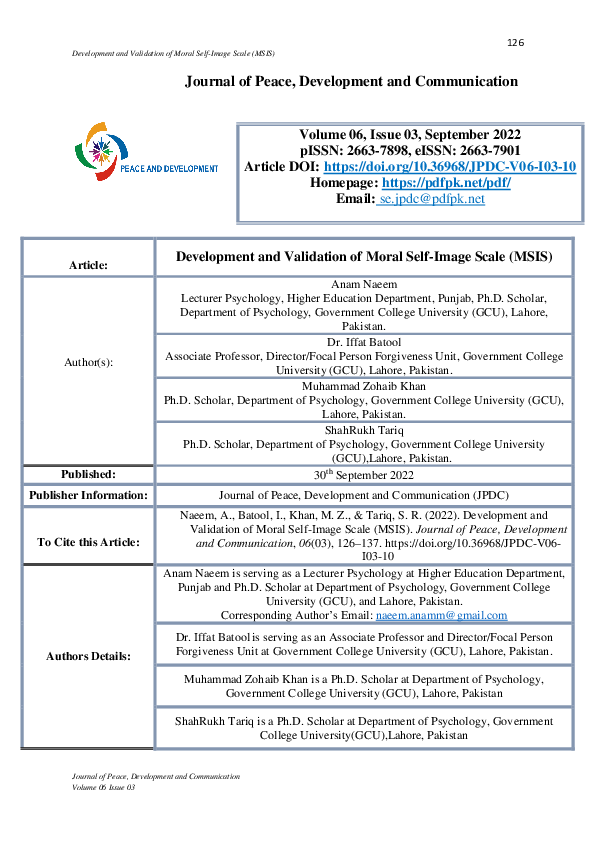 (PDF) Development and Validation of Moral Self-Image Scale (MSIS)