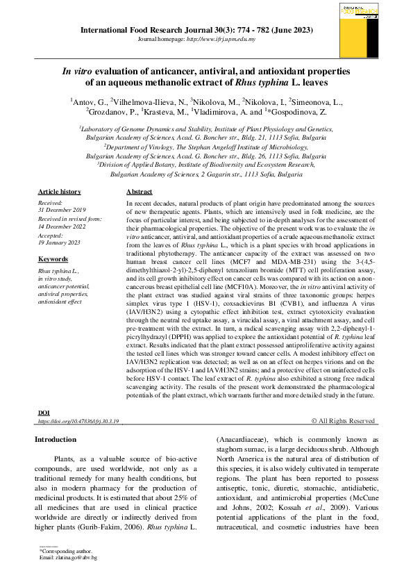 (PDF) In vitro evaluation of anticancer, antiviral, and antioxidant ...