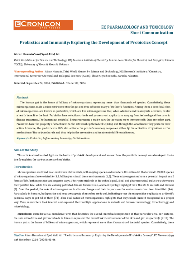(PDF) Probiotics and Immunity: Exploring the Development of Probiotics ...