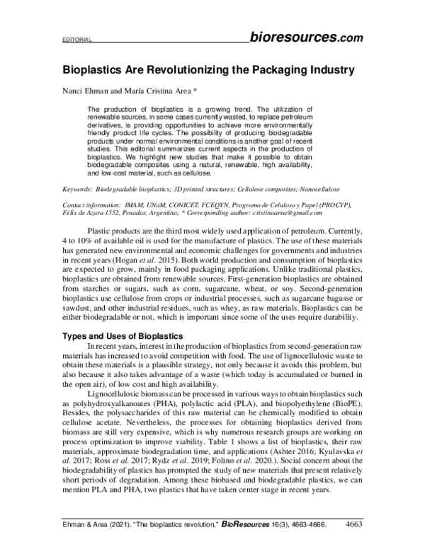 (PDF) Bioplastics are revolutionizing the packaging industry