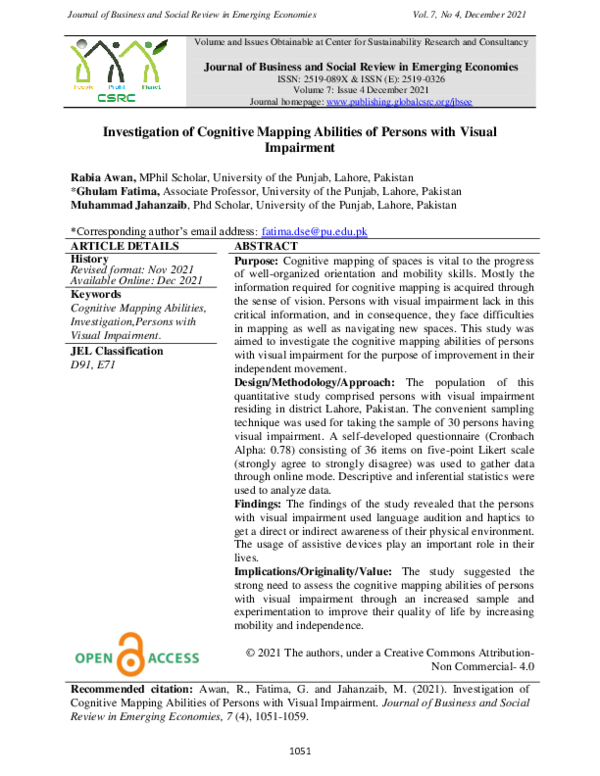 (PDF) Investigation of Cognitive Mapping Abilities of Persons with