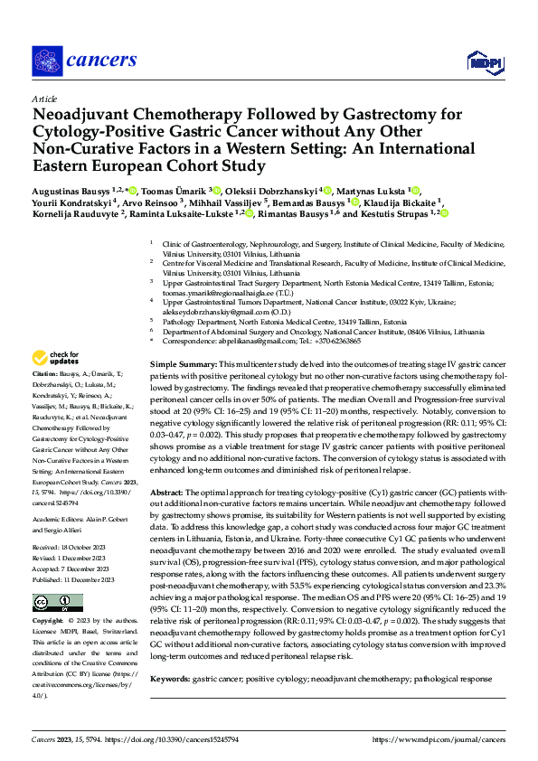 (PDF) Neoadjuvant Chemotherapy Followed by Gastrectomy for Cytology ...