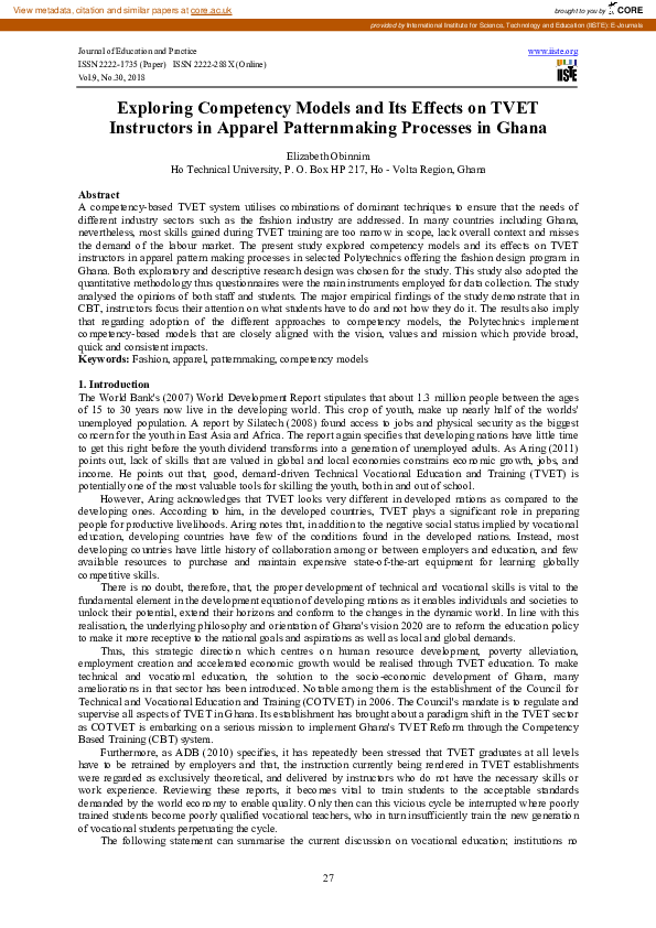 (PDF) Exploring Competency Models and Its Effects on TVET Instructors ...