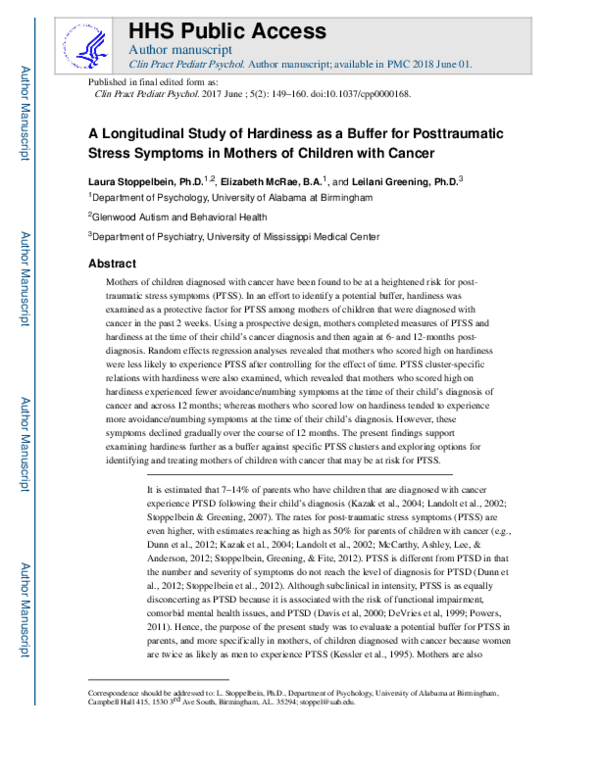 (PDF) A longitudinal study of hardiness as a buffer for posttraumatic