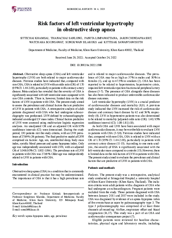 (PDF) Risk factors of left ventricular hypertrophy in obstructive sleep ...