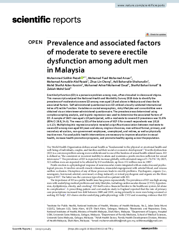 (PDF) Prevalence and associated factors of moderate to severe erectile ...