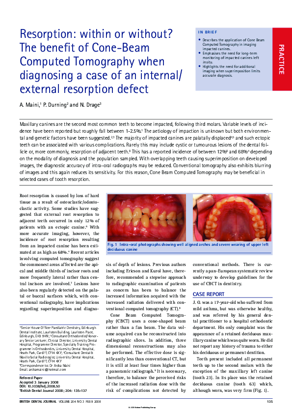 (PDF) Resorption: within or without? The benefit of Cone-Beam Computed ...
