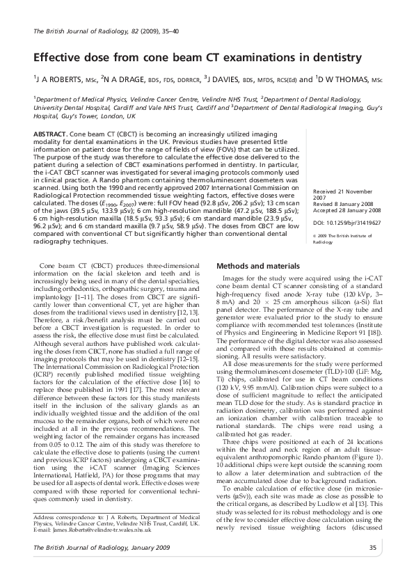 (PDF) Effective dose from cone beam CT examinations in dentistry