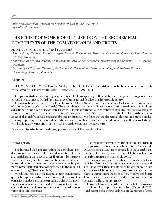 (PDF) The effect of some biofertilizers on the biochemical components ...