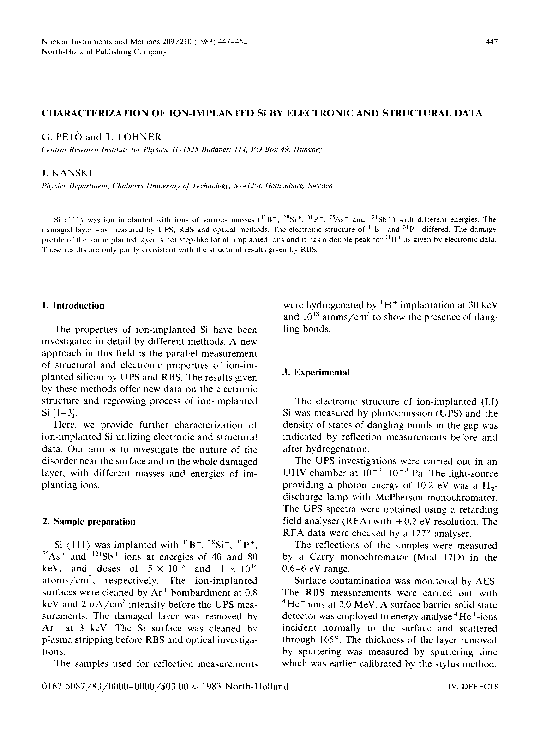 (PDF) Characterization of ion-implanted Si by electronic and structural ...