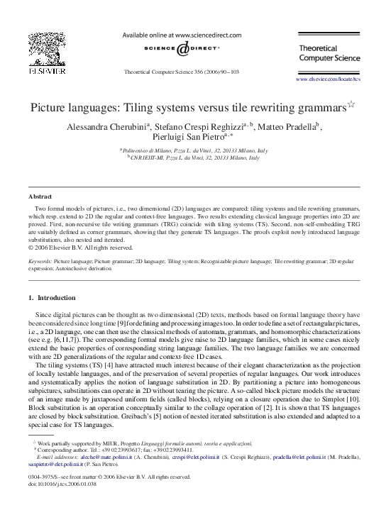 (PDF) Picture languages: Tiling systems versus tile rewriting grammars