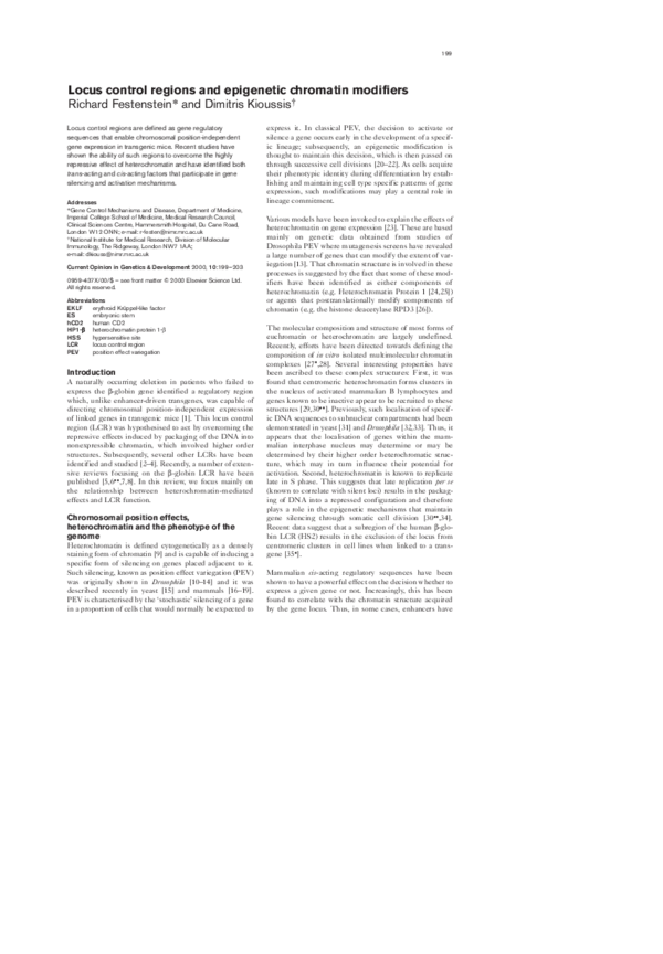 (PDF) Locus control regions and epigenetic chromatin modifiers