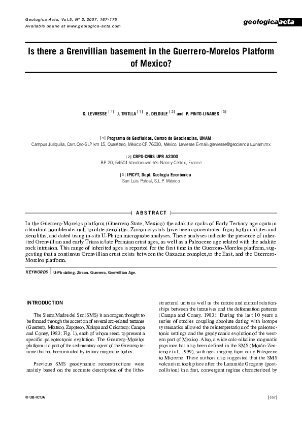 (PDF) Is there a grenvillian basement in the Guerrero-Morelos platform ...