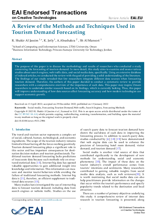 (PDF) A Review of the Methods and Techniques Used in Tourism Demand ...