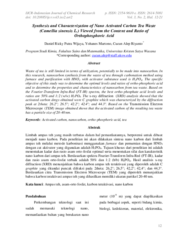 (PDF) Synthesis and Characterization of Nano Activated Carbon Tea Waste ...