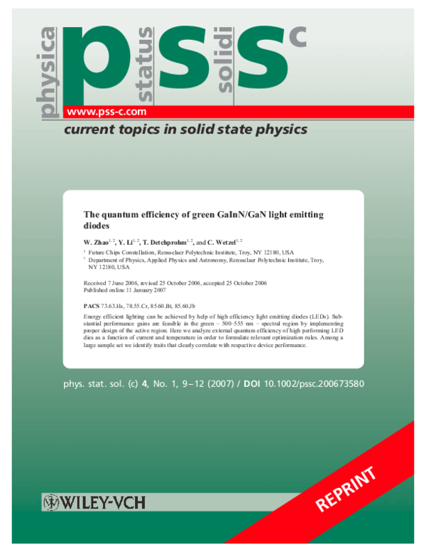 (PDF) The quantum efficiency of green GaInN/GaN light emitting diodes