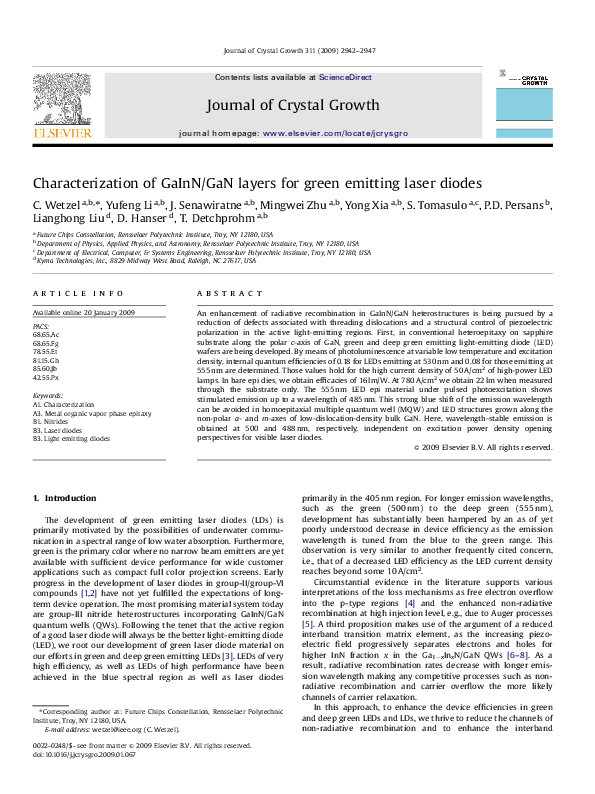 (PDF) Characterization of GaInN/GaN layers for green emitting laser diodes