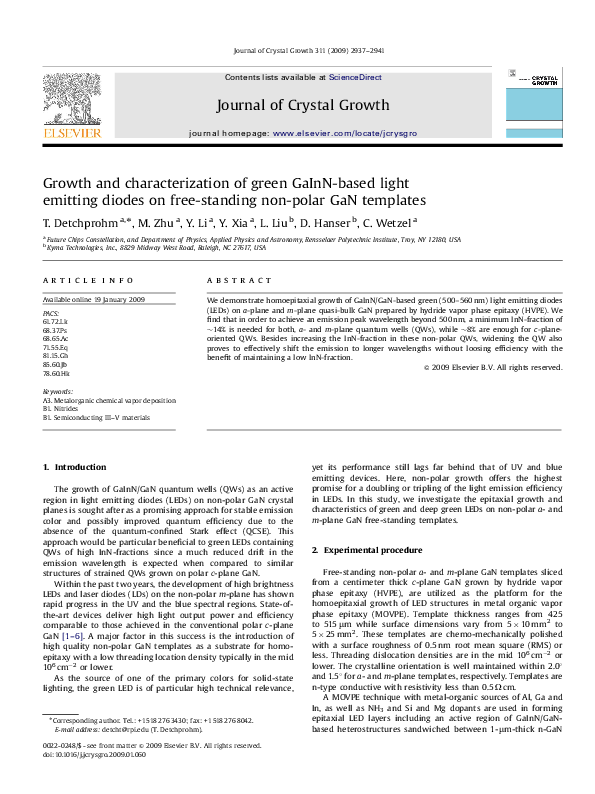 (PDF) Growth and characterization of green GaInN-based light emitting ...
