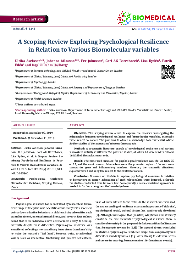 (PDF) A Scoping Review Exploring Psychological Resilience in Relation ...