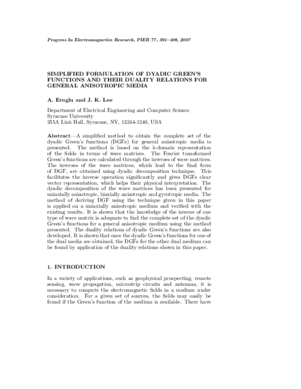 (PDF) Simplified Formulation of Dyadic Green's Functions and Their ...