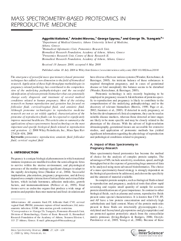 (PDF) Mass spectrometry‐based proteomics in reproductive medicine