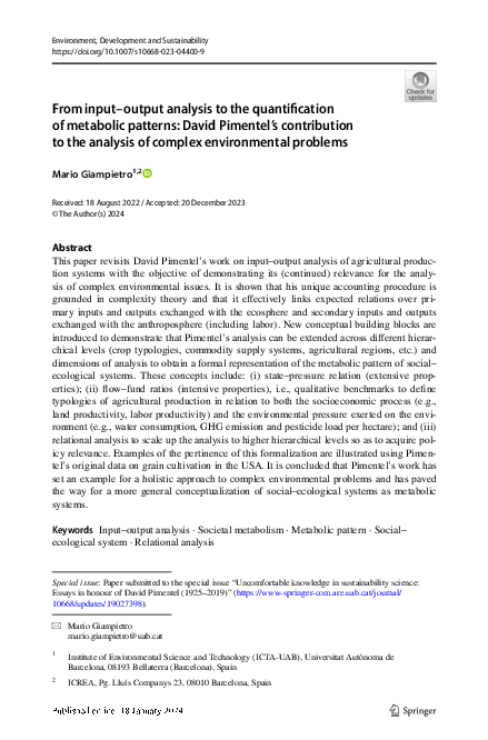 (PDF) From input–output analysis to the quantification of metabolic ...