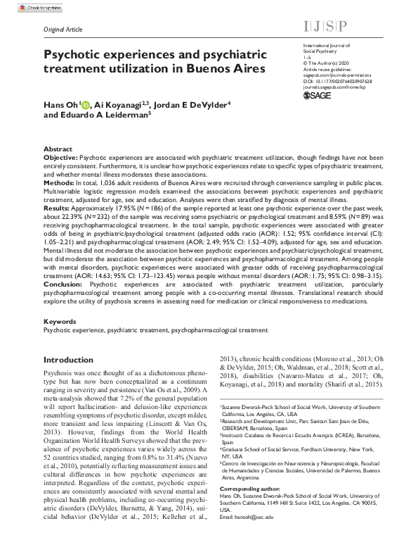 (PDF) Psychotic experiences and psychiatric treatment utilization in ...