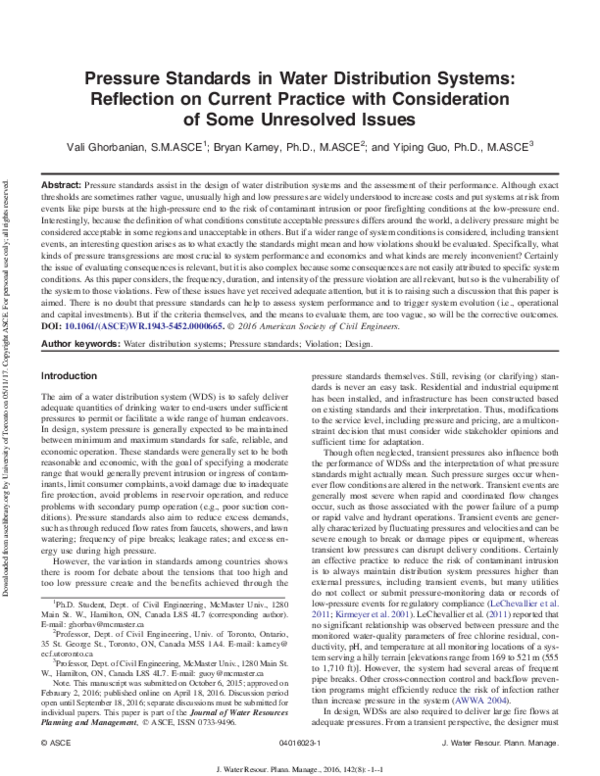 (PDF) Pressure Standards in Water Distribution Systems: Reflection on ...