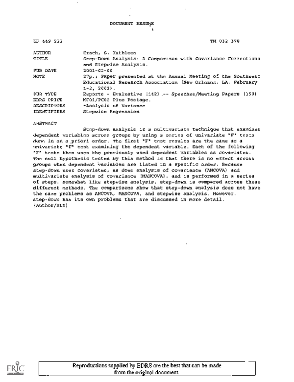 (PDF) Step-Down Analysis: A Comparison with Covariance Corrections and ...