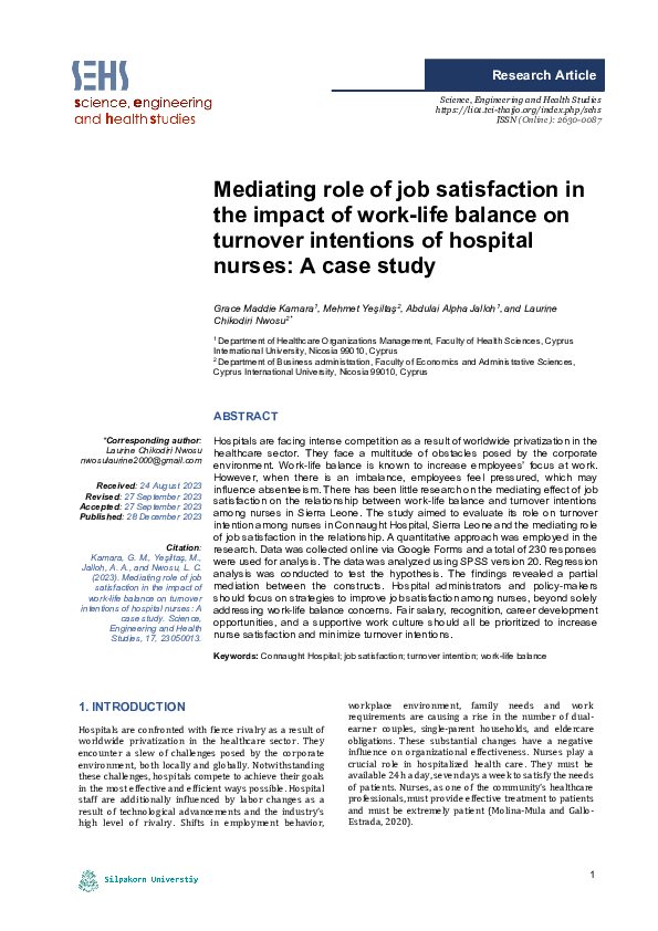 (PDF) Mediating role of job satisfaction in the impact of work-life ...