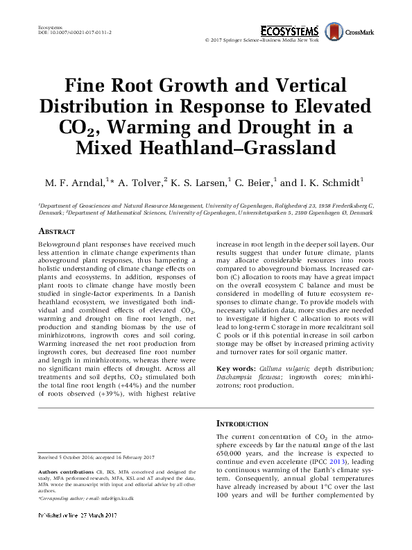 (PDF) Fine Root Growth and Vertical Distribution in Response to ...