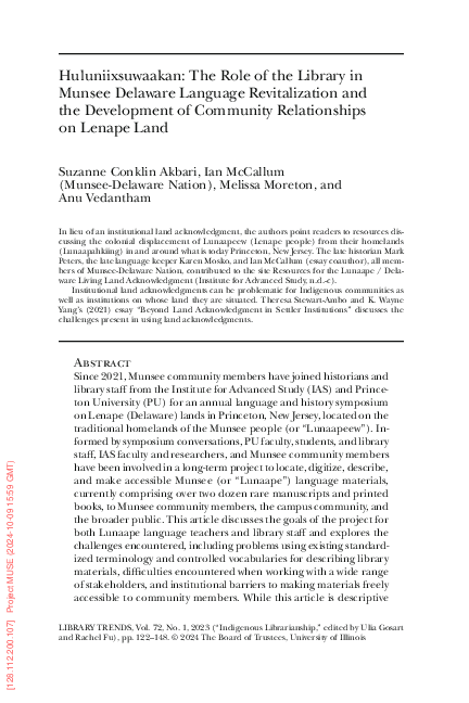 (PDF) Huluniixsuwaakan: The Role of the Library in Munsee Delaware ...