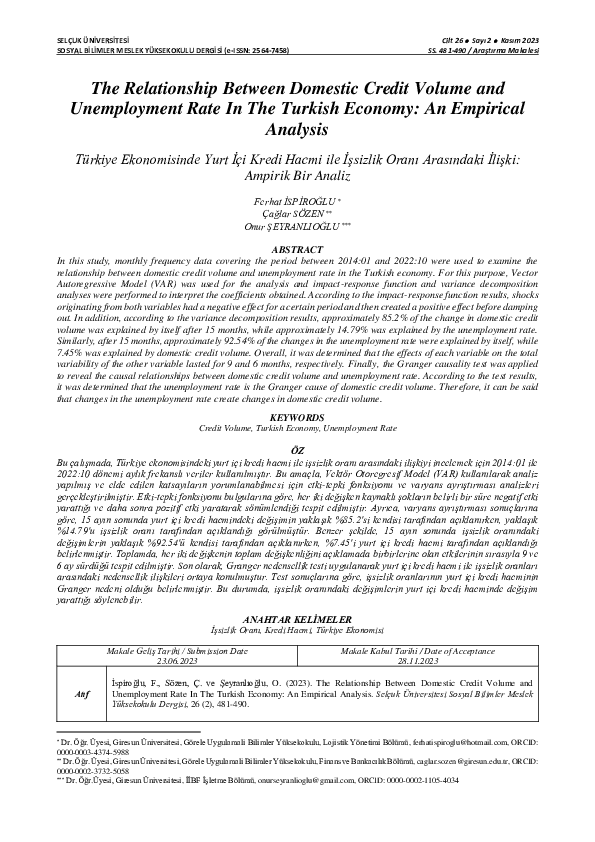 (PDF) The Relationship Between Domestic Credit Volume and Unemployment ...