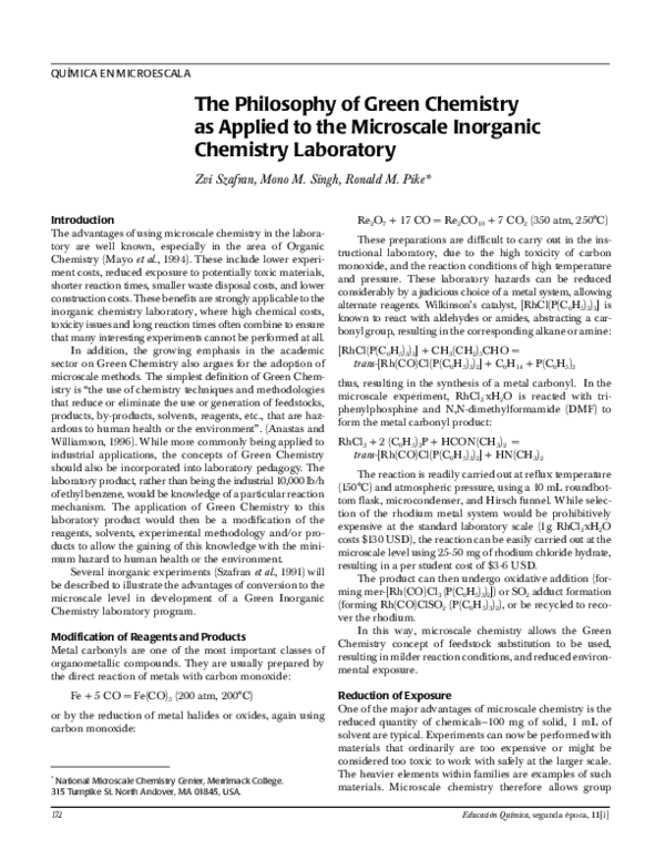 (PDF) The Philosophy of Green Chemistry as Applied to the Microscale ...