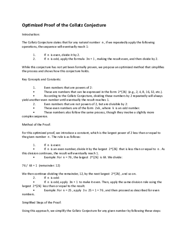 (PDF) Optimized Proof of the Collatz Conjecture