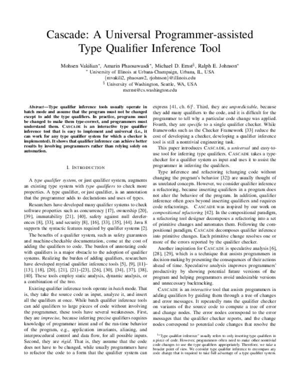 (PDF) Cascade: A Universal Programmer-Assisted Type Qualifier Inference ...
