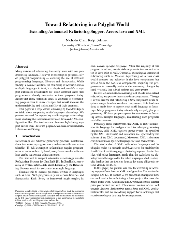 (PDF) Toward refactoring in a polyglot world