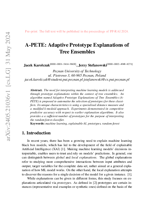 (PDF) A-PETE: Adaptive Prototype Explanations of Tree Ensembles