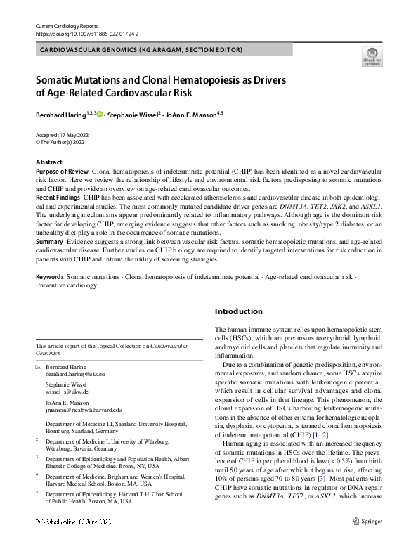 (PDF) Somatic Mutations and Clonal Hematopoiesis as Drivers of Age ...