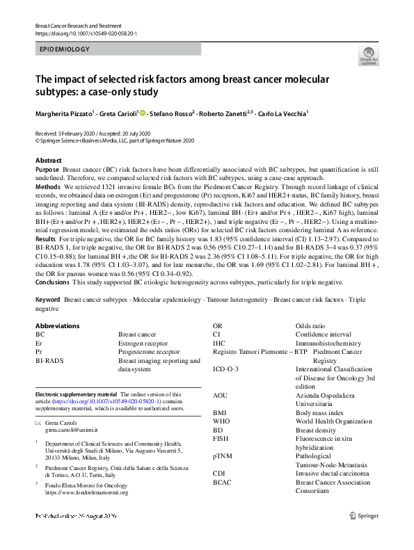 (PDF) The impact of selected risk factors among breast cancer molecular ...