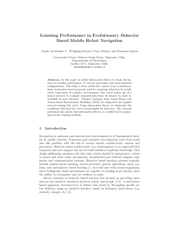 (PDF) Learning Performance in Evolutionary Behavior Based Mobile Robot ...
