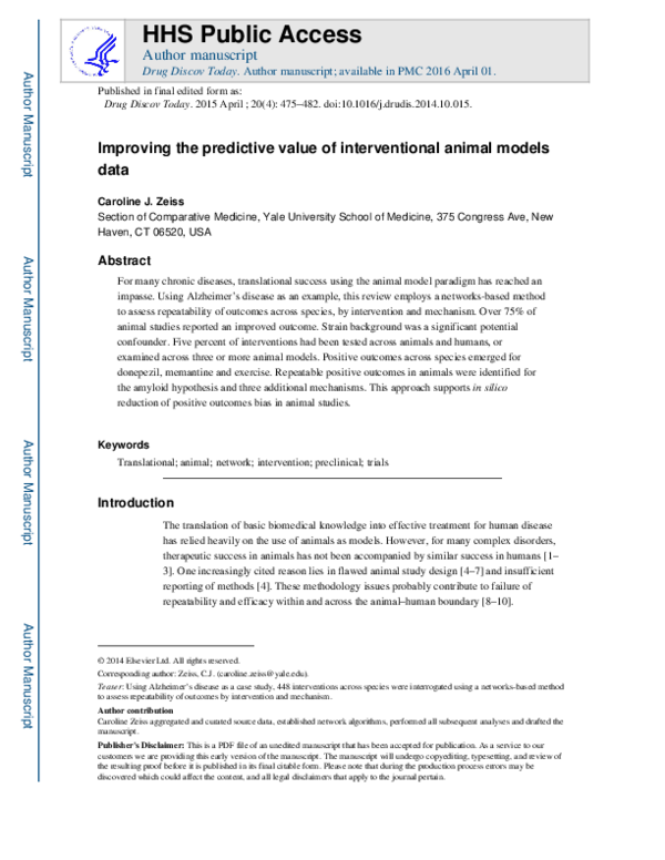 (PDF) Improving the predictive value of interventional animal models data