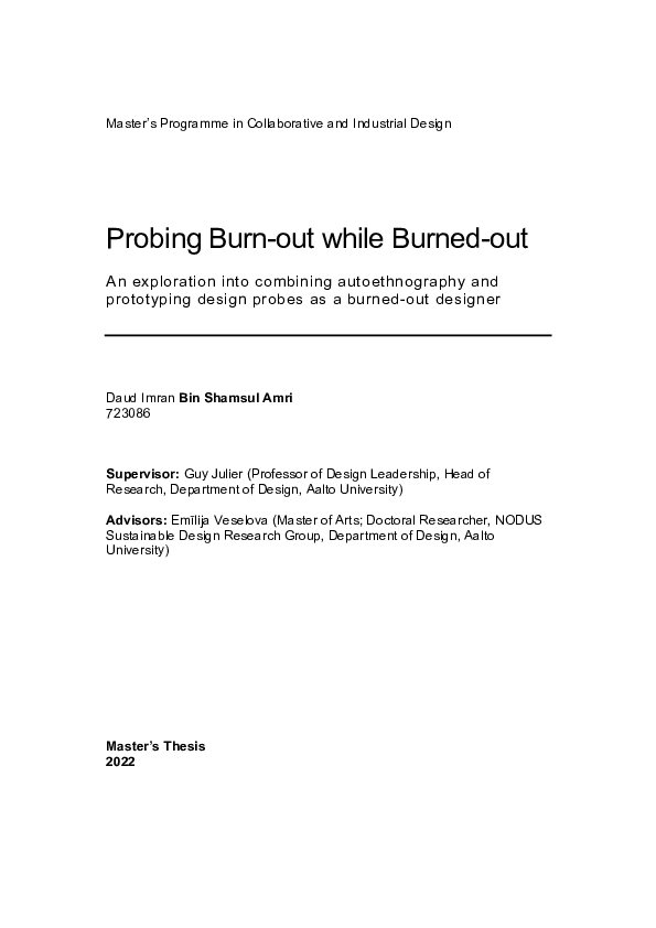 (PDF) Probing burn-out while burned-out: An exploration into combining ...
